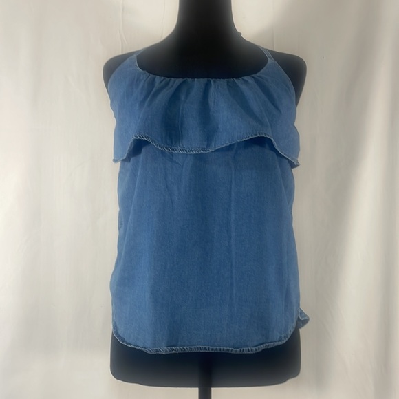 Chambray, denim, halter tie top, Blue, Small - Picture 2 of 10